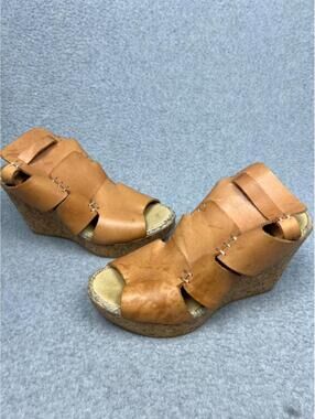 Free People Vachetta Leather Cork Wedge Platform Sandals Size 39 / 8.5 US
